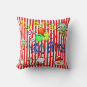 Christmas Throw Pillow, Stripe Happy Birthday クッション (正面)