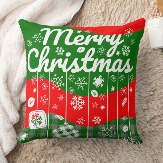 Christmas Throw Pillow – White Ornaments クッション (ブランケット)
