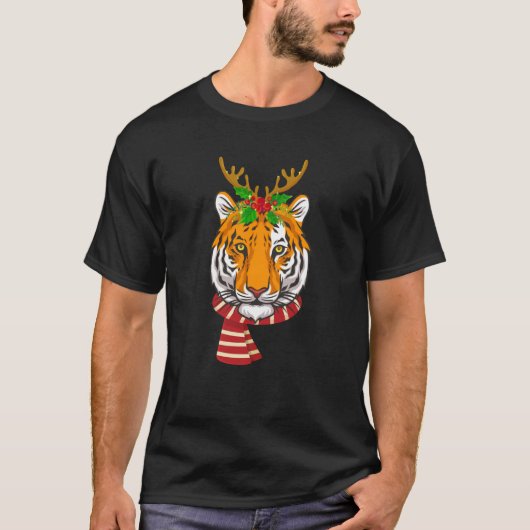 Christmas Tiger Cat Santa Clause Reindeer Xmas Tig Tシャツ (正面)