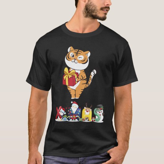 Christmas Tiger Face Tree Snow Pajama Xmas 2021 Tシャツ (正面)