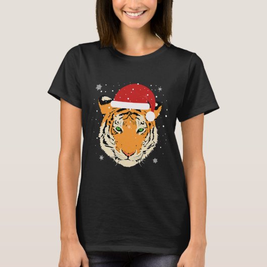 Christmas Tiger In A Santa Hat Tシャツ (正面)