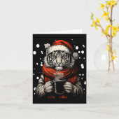 Christmas Tiger With Santa Hat Coffee Lover Funny  カード (黄色い花)