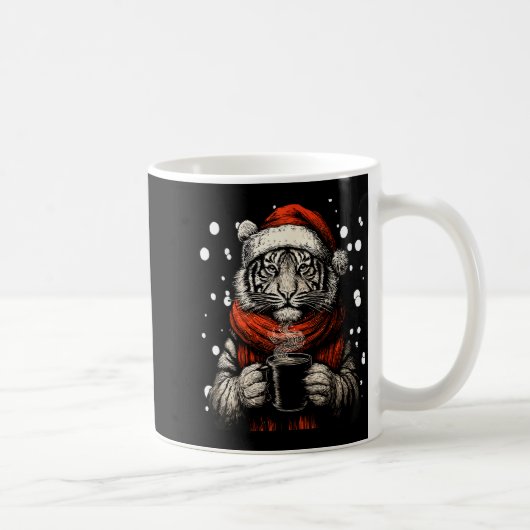 Christmas Tiger With Santa Hat Coffee Lover Funny  コーヒーマグカップ (右)