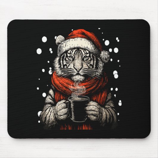 Christmas Tiger With Santa Hat Coffee Lover Funny  マウスパッド (正面)