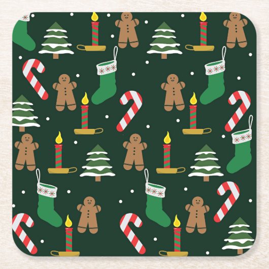 Christmas time with gingerbread and candy canes, スクエアペーパーコースター (正面)