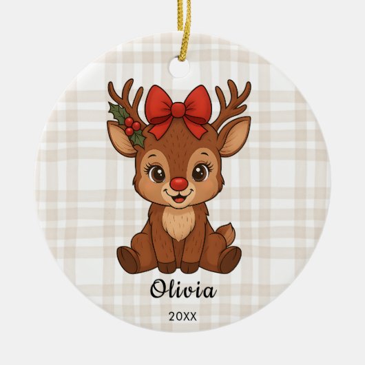 Christmas Toddler Girl's Reindeer Ornament セラミックオーナメント (正面)