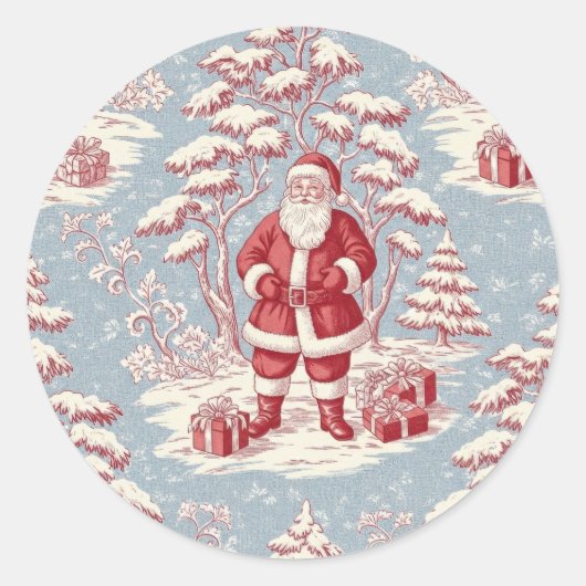 Christmas toile Santa  ラウンドシール (正面)
