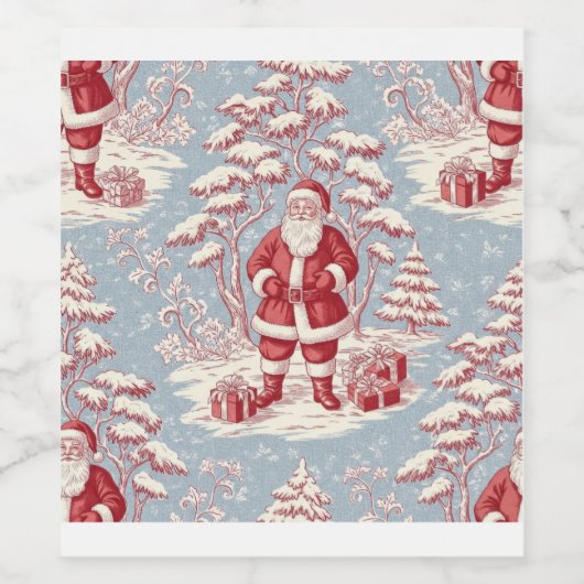 Christmas toile Santa  ワインラベル (シングルラベル)