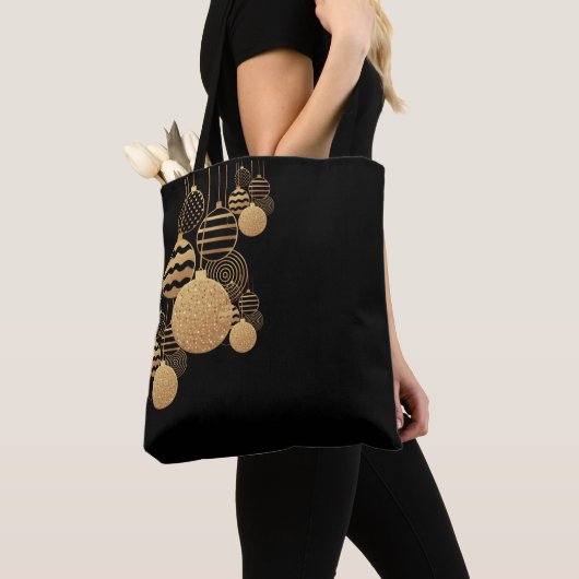 Christmas tote bag with baubles - black background トートバッグ (クローズアップ)
