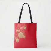 Christmas tote bag with baubles on red background トートバッグ (正面)