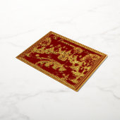 Christmas Town Scene in Gold with Red 箔シーズンポストカード (回転した状態)