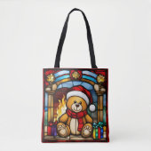 Christmas Toy Bear Faux Stained Glass トートバッグ (正面)