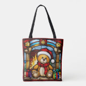 Christmas Toy Bear Faux Stained Glass トートバッグ (裏面)