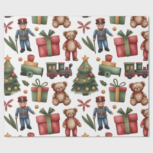 Christmas Toyland & Trains Wrapping Paper for Kids ラッピングペーパー (フラット)