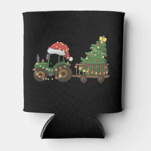Christmas Tractor With Tree Farmer Farm 缶クーラー (正面)