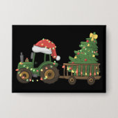 Christmas Tractor With Tree Farmer Farm 缶バッジ (正面)