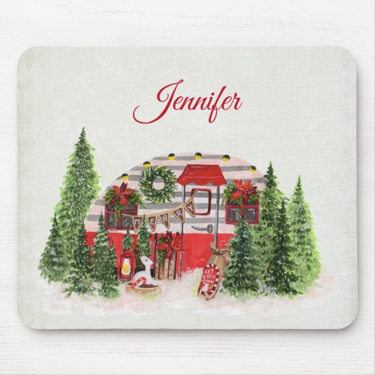 Christmas Trailer Camper Outdoorsy Theme マウスパッド (正面)