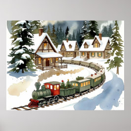 Christmas Train Around Cozy Chalet Village Poster ポスター