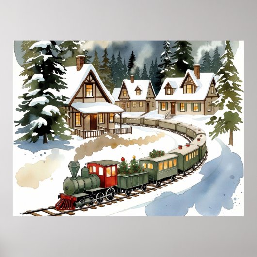 Christmas Train Around Cozy Chalet Village Poster ポスター (正面)