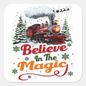 Christmas Train Believe Magic Holiday スクエアシール (正面)