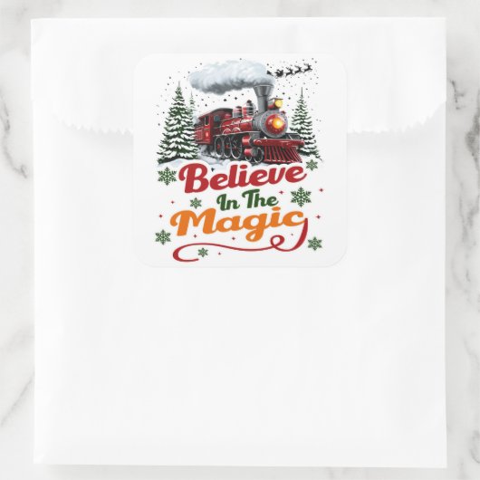 Christmas Train Believe Magic Holiday スクエアシール (バッグ)
