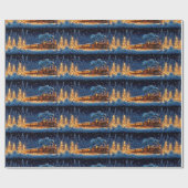 Christmas Train Gold Lights Snow Pine Trees  ラッピングペーパー (フラット)