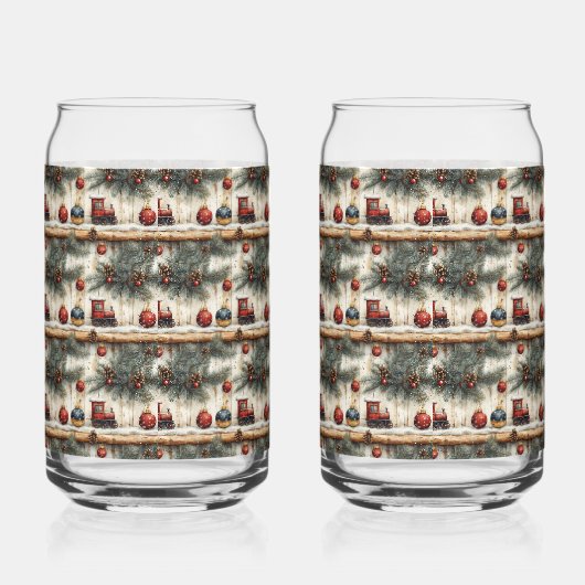 Christmas Train Ornaments Pine Branches ガラス缶 (左)