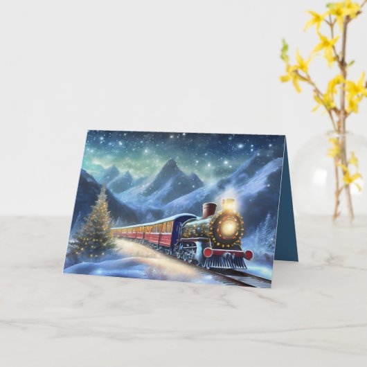 Christmas Train with Added Photo カード (黄色い花)