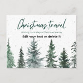 Christmas Travel Watercolor Santa Pine Trees ポストカード (正面)
