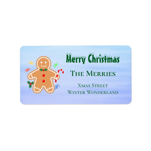 Christmas Treats Gingerbread Man Candy Cane ラベル (正面)
