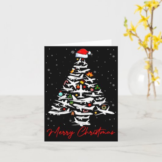 Christmas Tree Airplanes Lots Merry Christmas Men  カード (黄色い花)