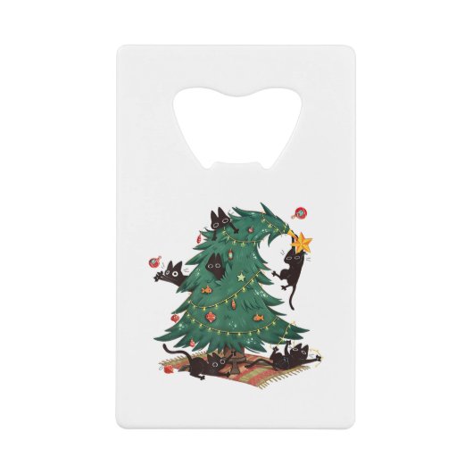 Christmas Tree and Cat Cute Christmas Cat Lover クレジットカード栓抜き (正面)