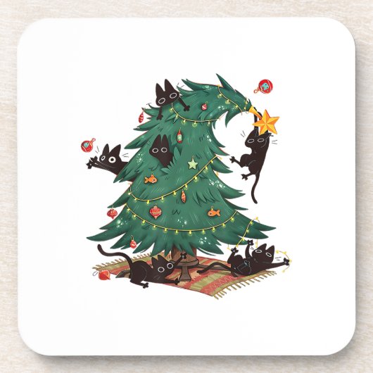 Christmas Tree and Cat Cute Christmas Cat Lover コースター (正面)