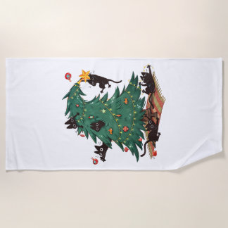 Christmas Tree and Cat Cute Christmas Cat Lover ビーチタオル