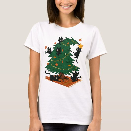 Christmas Tree And Cat Tシャツ (正面)