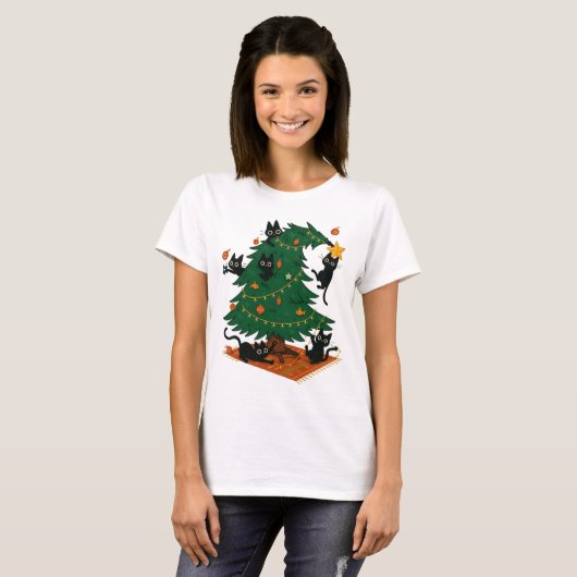 Christmas Tree And Cat Tシャツ (正面フル)