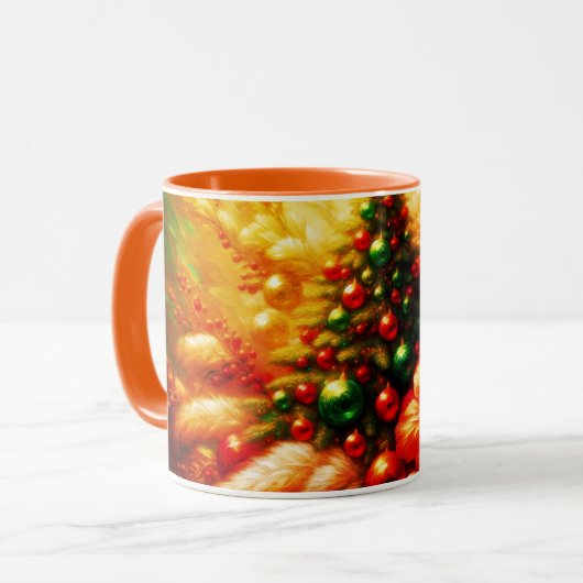 Christmas Tree and Flowers on Personalized Coffee マグカップ (正面左)