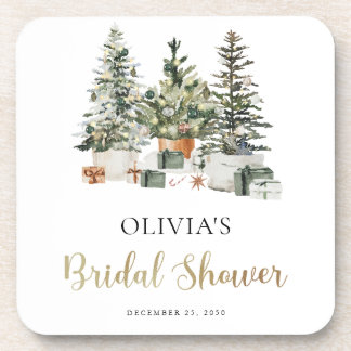 Christmas Tree And Gifts Bridal Shower Coaster コースター
