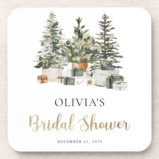 Christmas Tree And Gifts Bridal Shower Coaster コースター (正面)