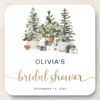 Christmas Tree And Gifts Bridal Shower Coaster コースター