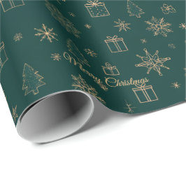 Christmas Tree And Gold Star Green ラッピングペーパー
