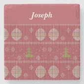 Christmas tree and ornament woven red ストーンコースター (正面)