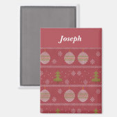 Christmas tree and ornament woven red マグネット (正面/裏面)