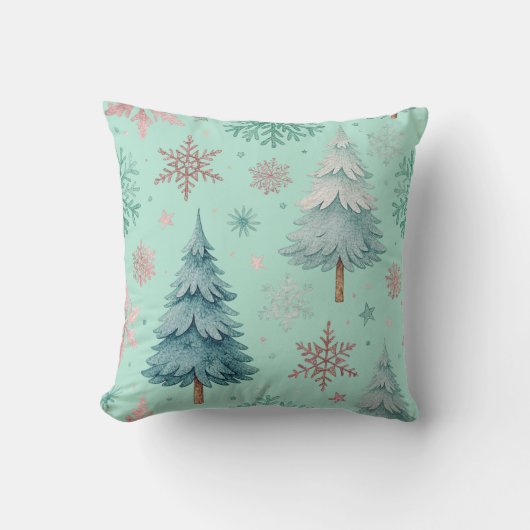 Christmas Tree and Snowflake Throw Pillow クッション (正面)
