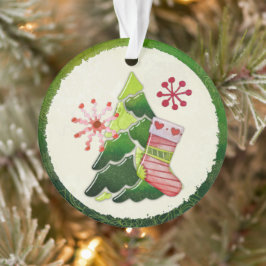 Christmas Tree and Stocking Whimsey オーナメント