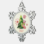 Christmas Tree and Stocking Whimsey スノーフレークピューターオーナメント (右)