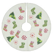 Christmas Tree and Stocking Whimsey ブラッシュドポリエステルツリースカート (正面)