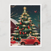 Christmas Tree and Vintage Car ポストカード (正面)