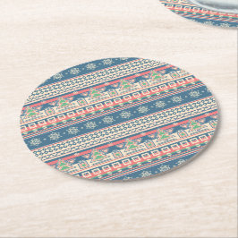 Christmas Tree Aztec Style Paper ラウンドペーパーコースター