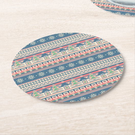 Christmas Tree Aztec Style Paper ラウンドペーパーコースター (アングル)
